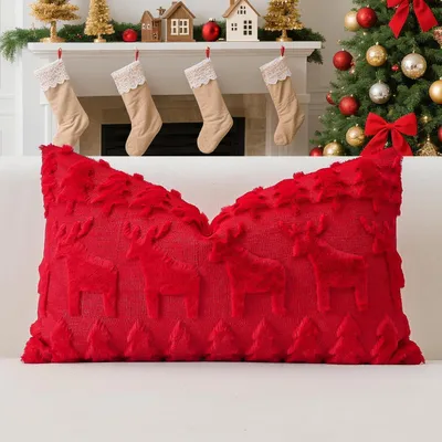 Produktbild von Kissenbezug Weihnachtsbaum Elch Rot Wollsamt 30x50cm 1 Stück