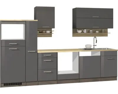 Obrázek produktu pro Kuchyňská linka Held Möbel Mailand 310 cm barva čela šedá vysoce lesklé barva korpusu grafit vysoce lesklé