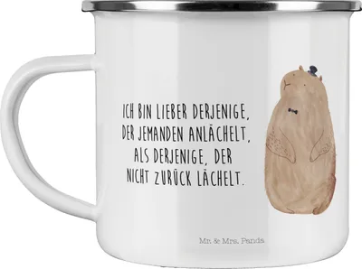 Produktbild von Mr. & Mrs. Panda Emaille Tasse Murmeltier - Weiß - Geschenk, Lustige Sprüche, Pott, Respekt, Kaffeepott, Fröhlichkeit, Freundlichkeit, Teetasse, Motivtasse, Knigge