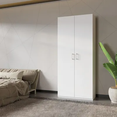 Produktbild von Forte HOME NOOK Mehrzweckschrank 90 40, moderner Drehtürenschrank mit 2 Türen, Flur, Holzwerkstoff, Weiß, 88,9 cm breit x 210,5 cm hoch x 42 cm tief