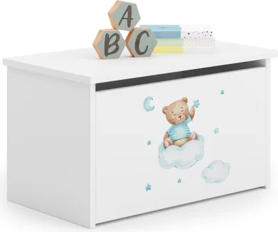 Image de raumhirsch : Coffre à jouets DARIA, ours sur nuage, boîte à jouets avec banc, boîte de rangement, coffre pour chambre d'enfant, blanc