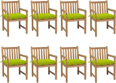 Produktbild von Gartenstühle 8 Stk. mit Hellgrünen Kissen Massivholz Teak