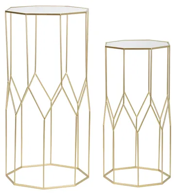 Immagine prodotto di Coppia Tavolini Portatelefono New Glass Quadrati in Metallo Dorato e Vetro - Design Moderno Glam - Glam Style 1427820000