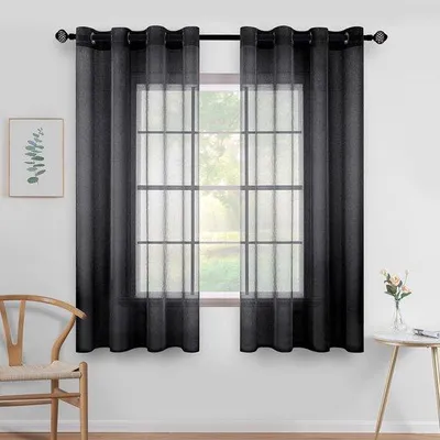 Imagen del producto de Ibenzoa® Cortinas translúcidas con ojales – cortina de poliéster transparente, color , 140 x 137 cm, juego de 2 unidades para salón y dormitorio