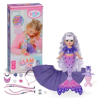 Produktbild von BABY born Glam Up Aura Meerjungfrau mit lila Haaren & Stoff-Accessoires