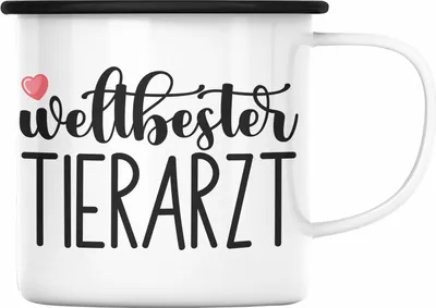 Produktbild von Trendation - Bester Tierarzt Geschenk Emaille Tasse Geschenkideen Veterinär Danke Dankeschön (Schwarz)