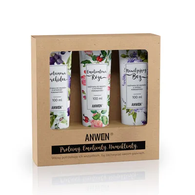 Zdjęcie produktu dla Anwen Odżywki do włosów o wysokiej porowatości zestaw Proteinowa Orchidea, 100ml + Emolientowa Róża, 100ml + Nawilżający Bez, 100ml