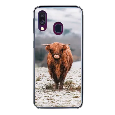 Produktbild von MuchoWow® Handyhülle Schutzhülle Hülle für Samsung Galaxy A40 Schottischer Highlander - Schnee - Berg Silikon Softcase Handy Hülle - Handy-Tasche