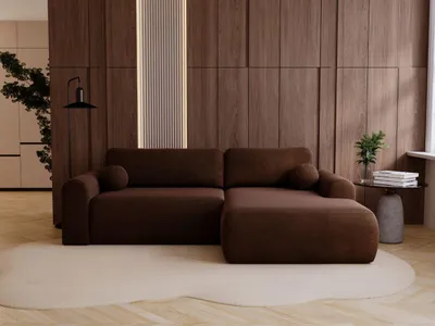 Produktbild von GrainGold Ecksofa L-Form Rechts Savana - Ecksofa mit Schlaffunktion und Bettkasten - Moderne Ecksofa, Wohnzimmer Ecksofa - Eckcouch Braun (Vena 13)