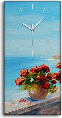 Produktbild von Dekor Leinwand Uhr Wandbilder 30x60 Ölgemälde Küste Blumen Meer Himmel Kunst - weiße Hände