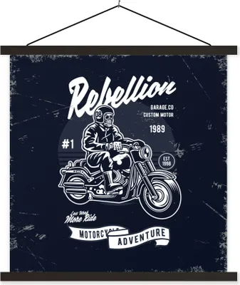 Produktbild von MuchoWow® Textilposter Motorrad - Mann - Retro - Zitat 90x90 cm mit schwarzem Rahmen - Magnetisches