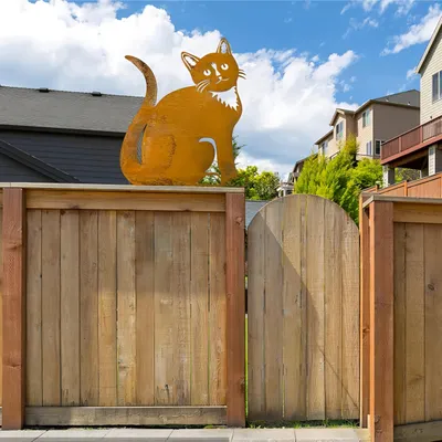Image de Décoration de jardin en forme de chat, en métal avec effet rouille, idéale pour embellir votre jardin et votre terrasse