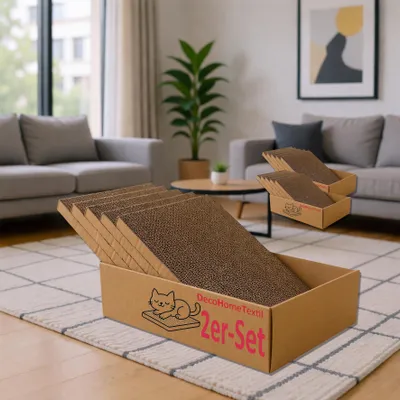 Produktbild von DecoHomeTextil Kratzbrett für Katzen Krallen Kiste mit je 5 Brettern 2x 5er-Set Kratzpappe beidseitige Kratzmatte Krallenpflege 44 x 29,5 x 13 cm