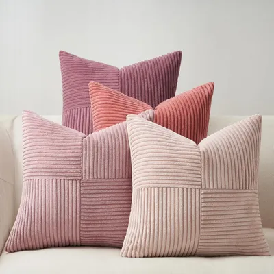 Produktbild von 4er-Set Kissenbezüge, rosa, 60 x 60 cm, Samt, dekorative Kissenbezüge für Sofa, Schlafzimmer, Wohnzimmer, Balkon, Kinderzimmer, flauschig, Farbverlauf