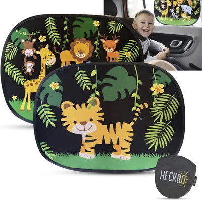 Obrázek produktu pro 2X HECKBO sluneční clona do auta s 8 přísavkami - motiv džungle - 44cm x 36cm - sluneční clona do auta - s taškou - pro děti dívky chlapce