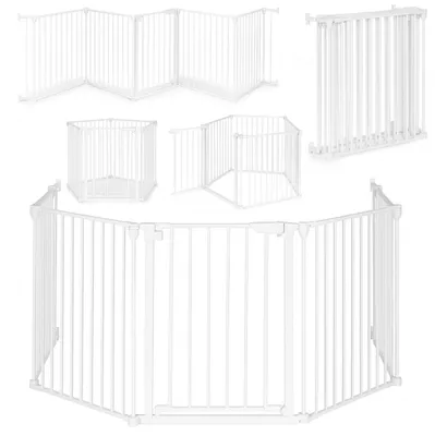 Zdjęcie produktu dla Bramka kojec barierka ochronna dla dzieci i zwierząt 5 paneli 60 cm metal biały ECOTOYS