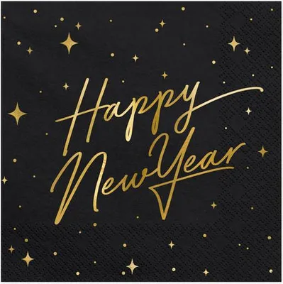 Immagine prodotto di Tovaglioli Happy New Year, neri, 33 cm, 20 pezzi.