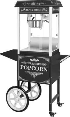 Produktbild von Royal Catering Popcornmaschine mit Wagen - 1500 W - 5 kg/h - Retro-Design - schwarz -