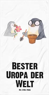 Produktbild von Mr. & Mrs. Panda Handtuch Pinguin Bester Uropa der Welt - Weiß - Geschenk, Geschenkidee, Strandtuch, Frottee-Handtuch, Strandlaken, Badehandtuch, Mitbringsel, Duschtuch