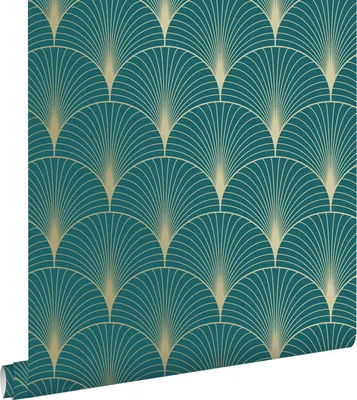 Zdjęcie produktu dla ESTAhome Tapeta motyw art déco petrol blueIzłotym 53 cm x 10.05 m