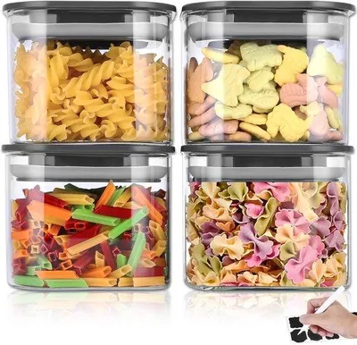 Obrázok produktu pre Sada 4 kusov skladacích nádob Unyqoos® s objemom 600 ml – vyrobené z borosilikátového skla, s vzduchotesnými viečkami s silikónovým tesnením, vhodné do umývačky riadu, ideálne do kuchyne