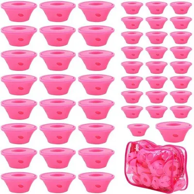 Image de Ensemble de 50 bigoudis en silicone Unyqoos® – 25 grandes + 25 petites, sans chaleur pour des boucles naturelles, en silicone souple, pour tous les types de cheveux, avec sac de rangement inclus