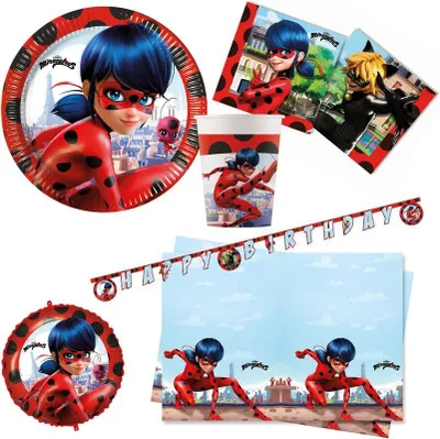 Image de Miraculous Ladybug, 39 pièces de vaisselle jetable pour anniversaire d'enfant et fête à thème, décoration de table
