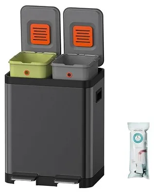 Produktbild von Mülleimer Küche, Mülleimer 2 Fächer Mülltrennsystem, Abfalleimer Küche, Edelstahl, mit herausnehmbaren Inneneimern, für Zuhause, Büro (15 + 15L Schwarz)