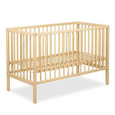 Produktbild von Babybett Frania 120x60 cm Kiefernholz Massiv | Kinderbett Gitterbett mit 3 Schlupfsprossen & 3-fach höhenverstellbarem Lattenrost | Natur