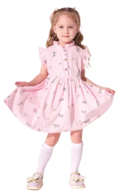 Produktbild von Kleid für Mädchen – 100 % Baumwolle – Blumenmuster – Größe 92, Alter 2 Jahre - Rosa