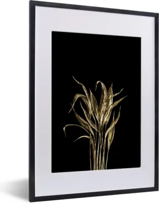Produktbild von MuchoWow® MuchoWow® Gerahmtes Poster Blätter - Gold - Schwarz 30x40 cm - Poster mit zchwarzem Bilderrahmen - Wandposter Schlafzimmer