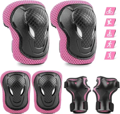 Imagen del producto de Kit de protección para niños, de 6 piezas, que incluye protectores para rodillas, codos y muñecas, talla S, para patinaje