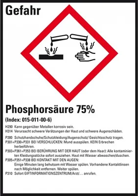 Produktbild von Dreifke® Aufkleber I GHS-Etikett Phosphorsäure 75%, GefStoffV/GHS/CLP, Folie,...