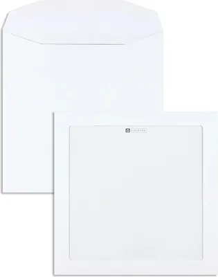 Produktbild von Werbefensterumschläge - Weiß 220 x 220 mm | 120 g/qm Offset | Mit Fenster | Nassklebung | Gerade Klappe | 250 Stück