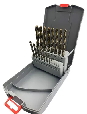 Immagine prodotto di Set di 19 punte da trapano in HSS M35 con cobalto, con punta a smerigliatura a 135°