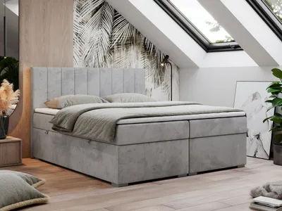 Produktbild von Boxspringbett 140x200, Bett 140x200 mit Matratze und Topper, Boxspringbett mit Bettkästen, Doppelbett - LOPE - 140x200 - Hellgrau - Velvet - H4