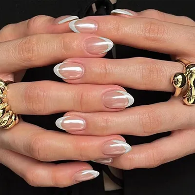 Image de Ongles artificiels French, paillettes, forme amande, rose, blanc, 24 pièces