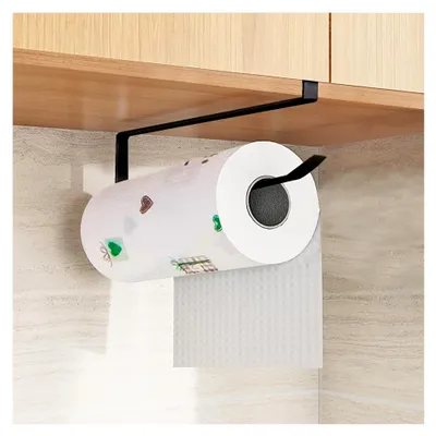 Produktbild von Küchenrollenhalter zur Wandmontage, ohne Bohren, für Papierhandtücher und Küchenpapier (Schwarz)