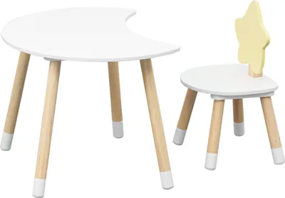 Produktbild von Rebecca Mobili Tisch und Stuhl für Kinder Buriti 44x60x40 MDF Kiefern Weiß Braun SET 2 Stück