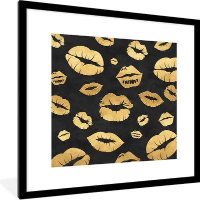 Produktbild von MuchoWow® Gerahmtes Poster Muster - Kuss - Gold - Schwarz 40x40 cm - Poster mit Schwarzem Bilderrahmen Wandposter Rahmen Foto Bilder - Poster - Plakat im Rahmen