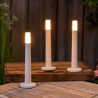 Produktbild von LED Stabkerzen Set 3 Stück Innen Außen Dimmbar Warmweiß Touchtaste weiß