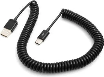 Produktbild von SYSTEM-S USB Type C 3.1 zu USB 2.0 Spiralkabel Datenkabel Ladekabel Kabel 100-200 cm schwarz