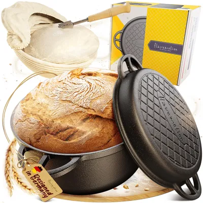 Gietijzeren Broodbakpan 26 cm mit Deckel, schwarz, 6 kg
