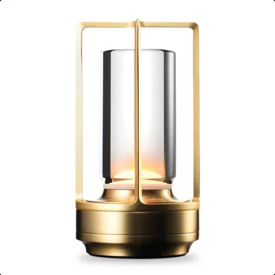 Produktbild von Goliving Lumina Tischlampe Wiederaufladbar - Tischleuchte - Nachttischlampe - Laterne - Dimmbar - Nachtlampe - 17,5 cm - Gold