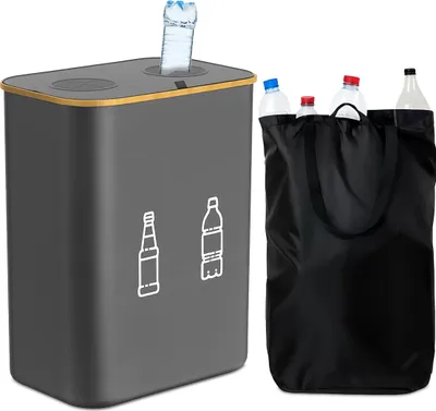 Immagine prodotto di Relaxdays Contenitore per la raccolta di bottiglie a rendere 160 l, 2 sacchetti, A x L x P: 70 x 57 x 37 cm, contenitore per bottiglie in vetro e plastica, grigio