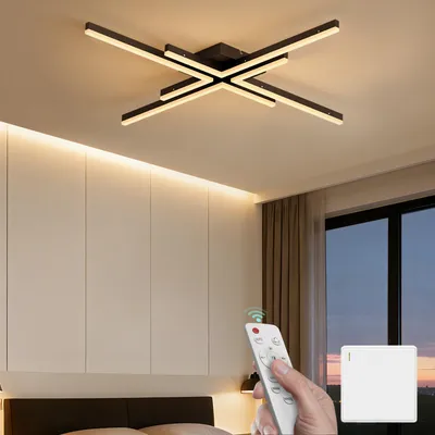 Produktbild von Mai & Mai LED Deckenleuchte Deckenlampe mit Fernbedienung 79,5cm, Stufenlos dimmbar 3000-6400K, Zimmerlampe 48W Sandschwarz Alivetta25039
