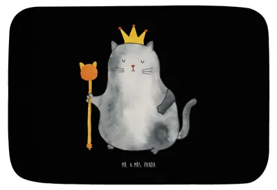 Produktbild von Mr. & Mrs. Panda Badezimmerteppich Katze König - Schwarz - Geschenk, Badematte, Badvorleger, Badteppich, Katzen, Cat, Wohnung, Badezimmer Matte, Königlich, duschmatte