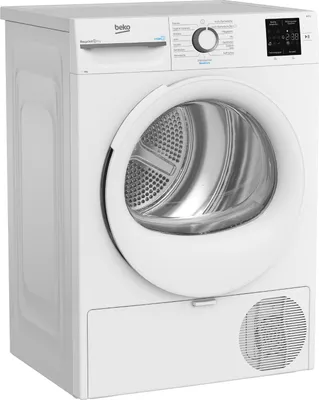 Produktbild von Beko BM3T3829W, Freistehend, Frontlader, Wärmepumpe, Weiß, Tasten, Drehregler, Transparent, Weiß