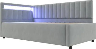 Immagine prodotto di okwish divano letto 90x200cm letto per bambini imbottito con LED e vano portaoggetti, testate laterali con posizioni intercambiabili, tessuto velluto, senza materasso, grigio chiaro