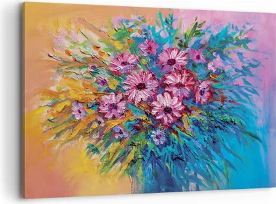 Produktbild von Bild auf Leinwand - Leinwandbild - Einteilig - Blumenstrauß Blumen Öl - 120x80cm - Wand Bild - Wanddeko - Wandbilder - Leinwanddruck - Bilder - Wanddekoration - Leinwand bilder - AA120x80-4533
